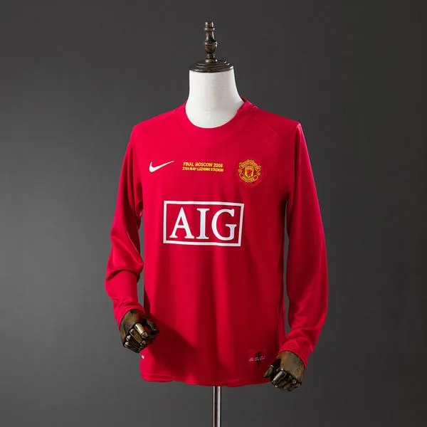 Camiseta de fútbol Manchester United 2007/08 LOCAL MANGA LARGA VERSION FAN